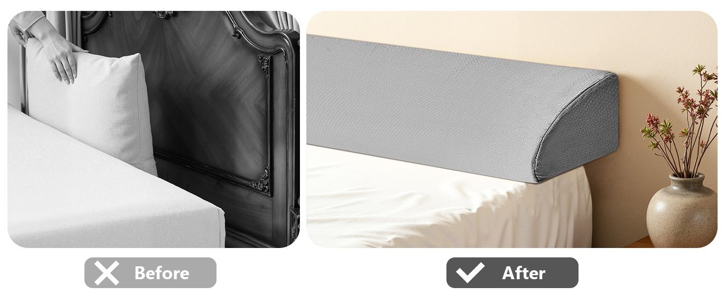 Bed Wedge Pillow for Headboard – High-Density Foam Fills Gaps (0-8") Between Mattress and Headboard, Wedge Pillow with Pockets for Phone & Remotes, Washable Cover