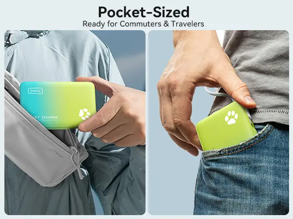 Product Introduction of INIU【2 PACK】PawGO 45W 10000mAh Power bank, Slim PD Fast Charging Portable Charger with Build in USB-C Cable,  Perfect Gift Travel Camping Battery Pack, External Phone Charger for iPhone 17 16 15 14 13 12 11 Series Samsung Google Pixel iPad Compact Handy 8