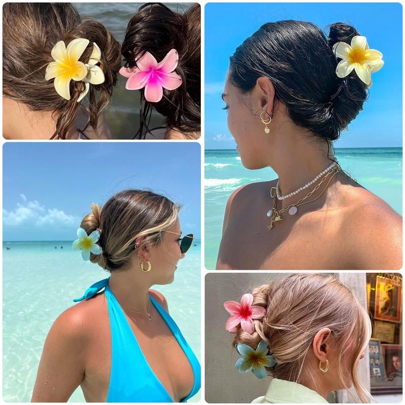 6 Pack Flower Hair Clips for Women Hawaiian Flower Clips Plumeria Claw Clips for Thin Hair Preppy Claw Clip for Thick Hair Hibiscus Hair Accessories for Girls