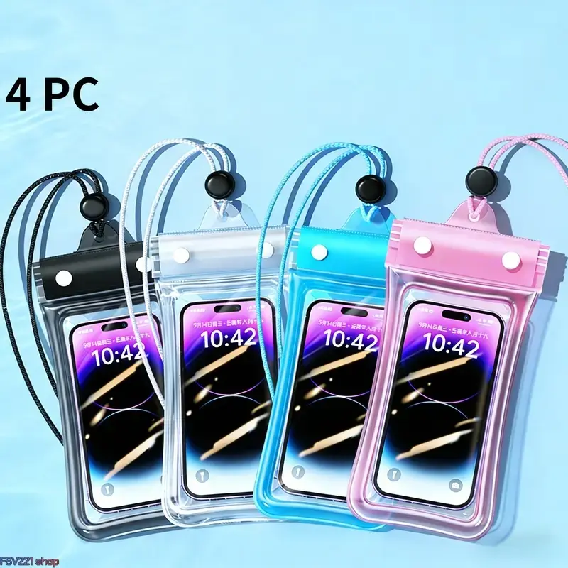 4-Pack Waterproof Phone Pouch, Floating IPX8 PVC Protector with Airbag, Touch-Friendly Universal Case for Smartphones up to 6.7-inch with Adjustable Lanyard, Accessories, Cover, Protection, Pvc Window, Water Enthusiasts, Space campingessentials, Water Spo