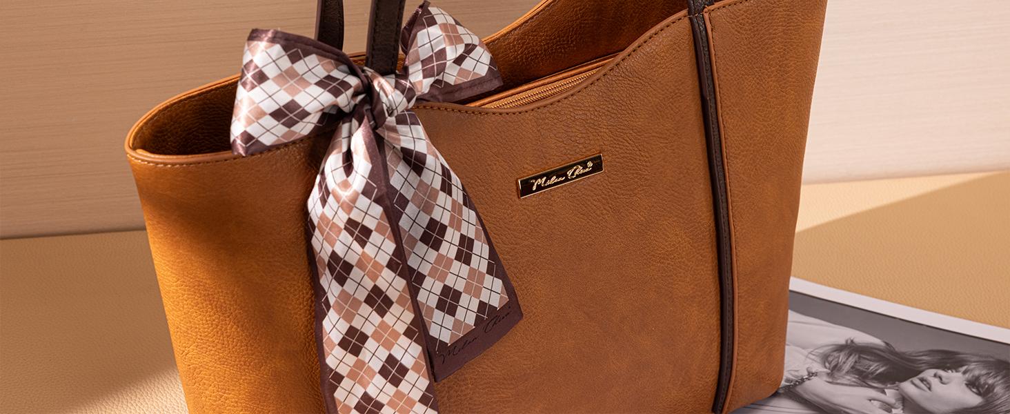 Milan Chiva Tote Bags for Women Medium Top Handle Satchel Purses Designer Shoulder Handbag Hobo Bags with Stylish Bow Accent