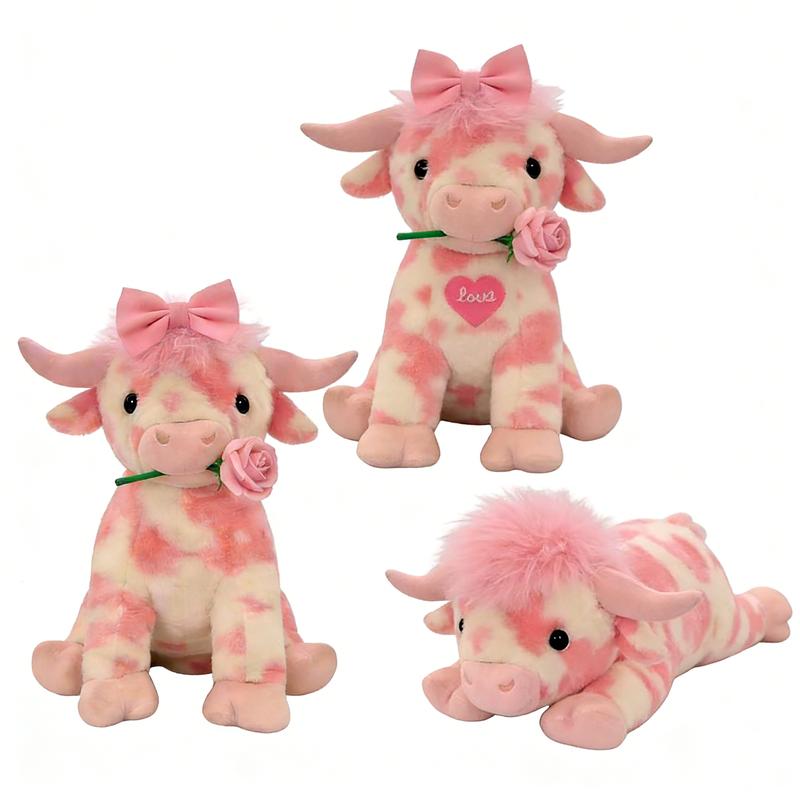 Pink Highland Cow Plush, Valentines Gift Pink Highland Cow Plush, Valentines Gift