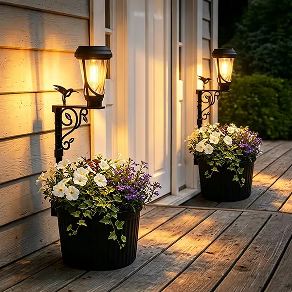 2-in-1 Solar Post Light with Planter, Waterproof Decorative Outdoor LED Flower Pot Light and Solar Post Lamp, Freestanding or Wall-Mounted for Lawn, Porch, Patio, Yard, Garden, Front Door & Pathway, Home Decor, Patio Decor, 1/2/4 Pcs, #backtoschool
