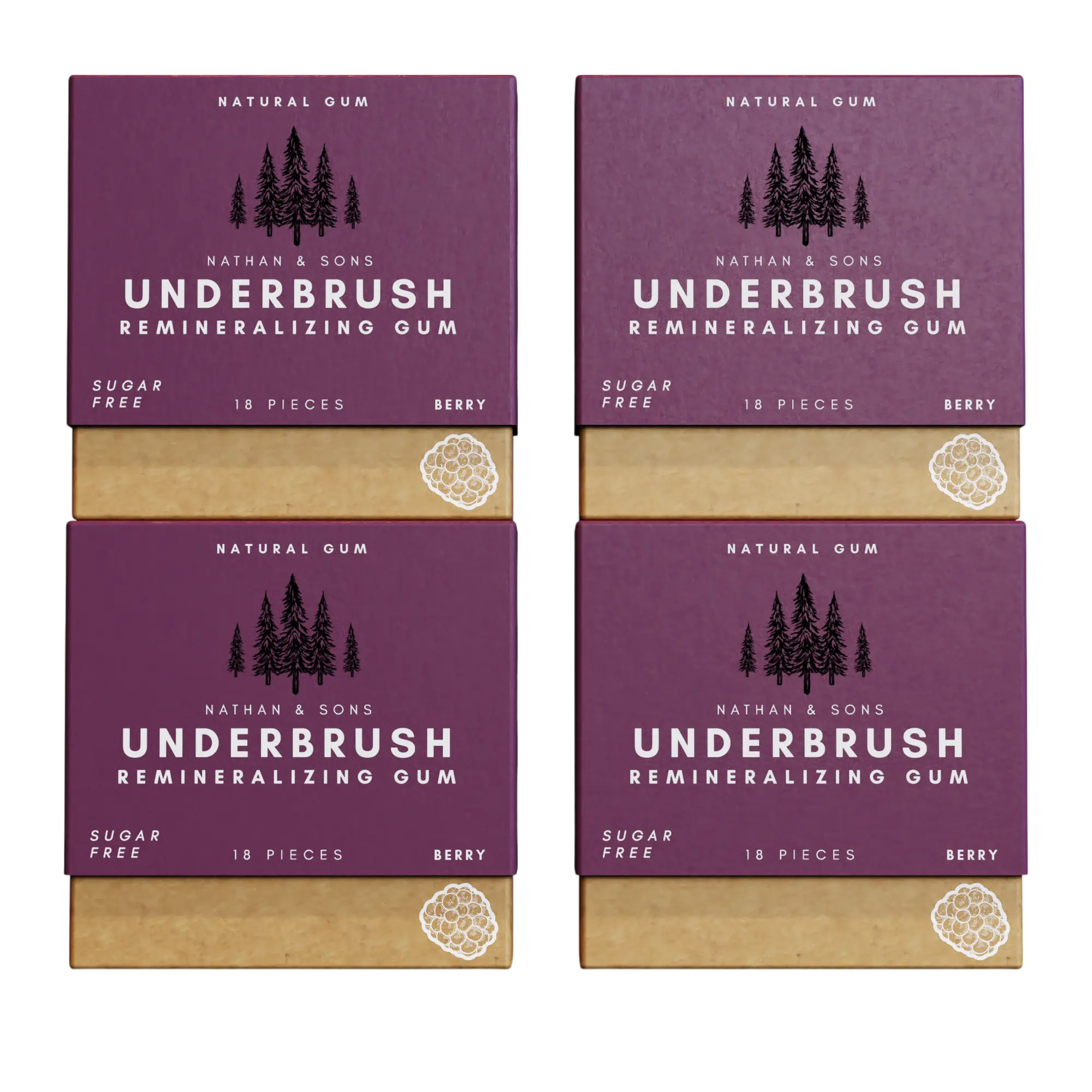 BERRY UNDERBRUSH Remineralizing Chewing Gum with Nano-Hydroxyapatite for Teeth and Gum Protection - 30 DAY SUPPLY Sweet Natural