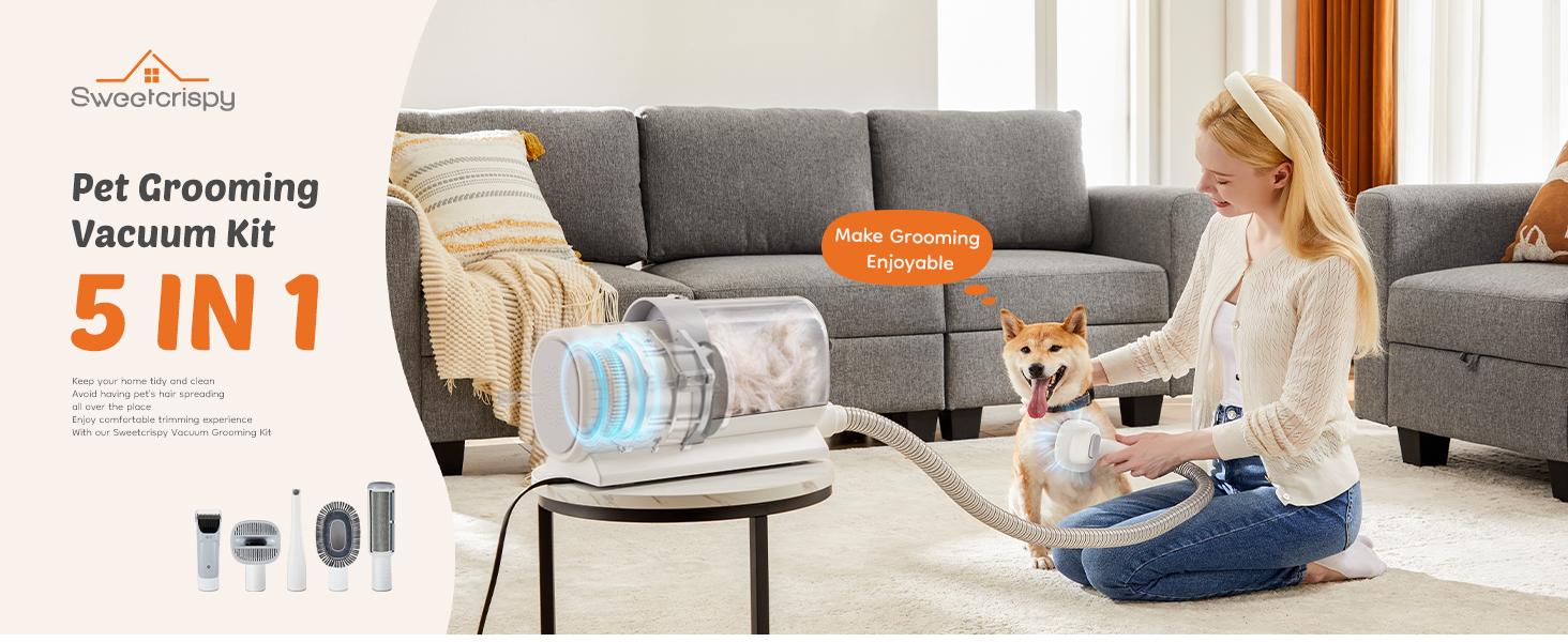 Pet Grooming Vacuum Kit with Cordless Low Noise Dog Clippers, 2.5L Cup, 3 Suction Modes, and 5 Groomer Tools, Hair Trimmer