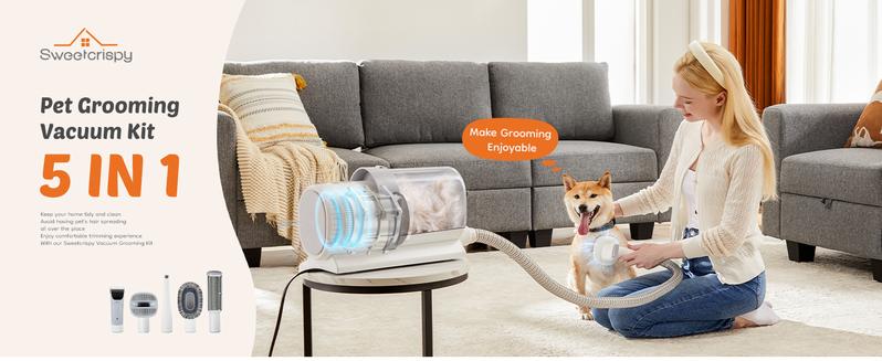 Pet Grooming Vacuum Kit with Cordless Low Noise Dog Clippers, 2.5L Cup, 3 Suction Modes, and 5 Groomer Tools, Hair Trimmer