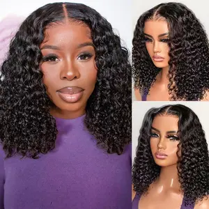 Kinky Curly BOB Wig Human Hair 4x4 HD Curly BOB Lace Front Wigs Human Hair Pre Plucked Wear And Go Glueless Short Curly Frontal BOB Wigs For Black Women Wet And Wavy