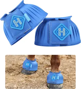 Harrison Howard Rubber Pull-on Bell Boots with Fleece Lining and Touch-Close Tapes Hoof Overreach Protection for Horses