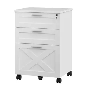 Garvee filing cabinet, mobile pedestal, office cabinet, with 3 drawers, lockable, office filing cabinet with hanging file compartment - 48 x 40 x 68 cm, white