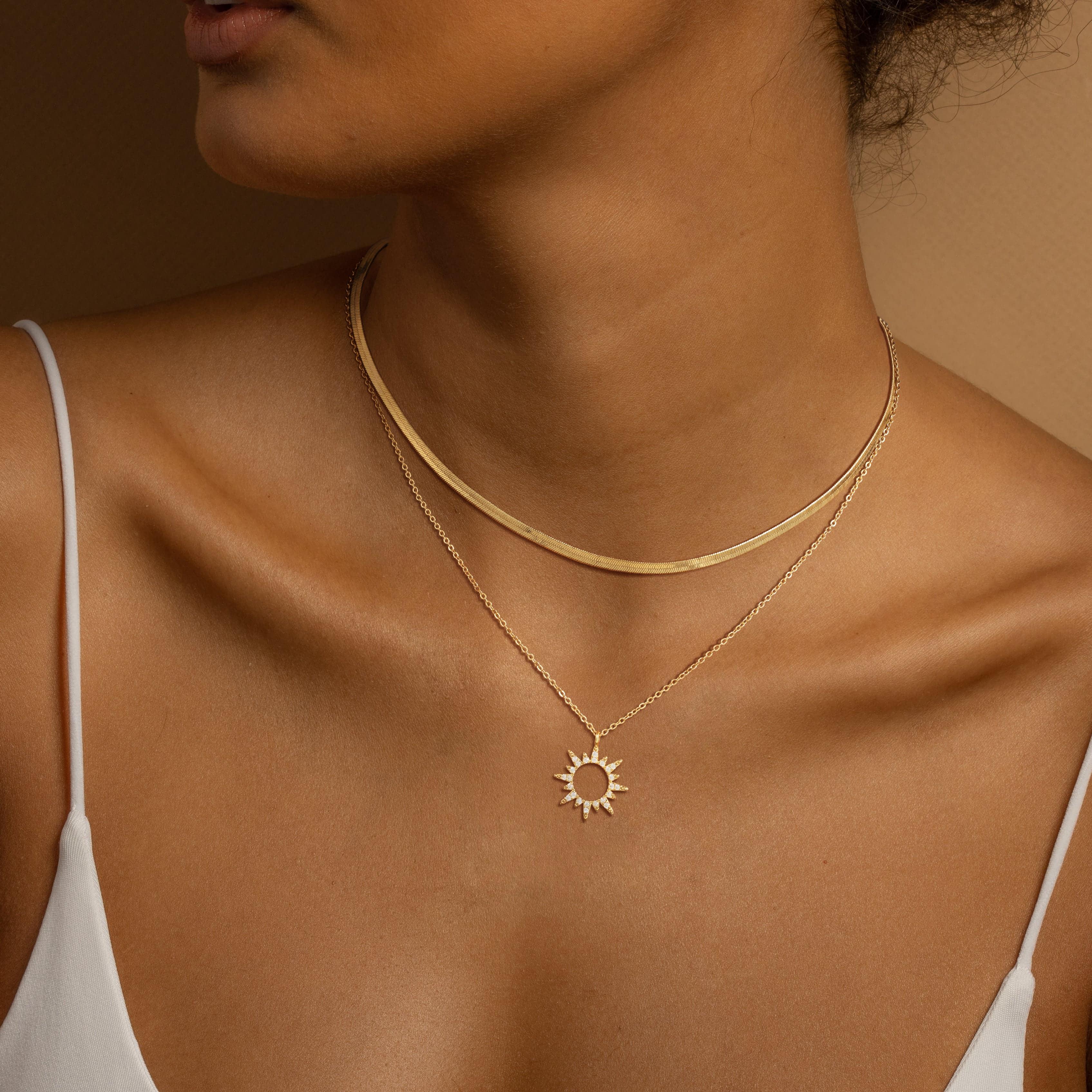 Tewiky 14K Gold/Silver Plated Adjustable Length Layered Necklaces for Women Trendy Dainty Zircon Pendant Herringbone Necklace Layered Necklaces Paperclip Box Chains Gold Snake Chain Choker Necklace Jewelry Gift for Women For Valentine's Day gifts