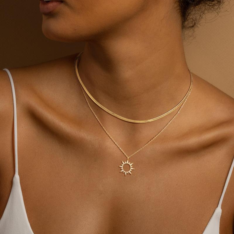 Tewiky 14K Gold/Silver Plated Adjustable Length Layered Necklaces for Women Trendy Dainty Zircon Pendant Herringbone Necklace Layered Necklaces Paperclip Box Chains Gold Snake Chain Choker Necklace Jewelry Gift for Women For Valentine's Day gifts