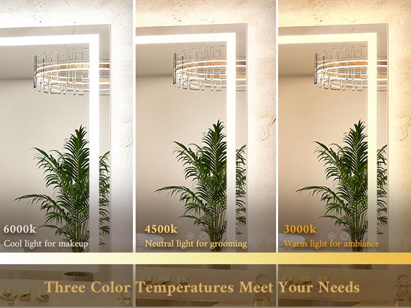 TETOTE LED Bathroom Mirror with Front & Back Lights, Stepless Dimming, 3 Light Colors, Anti-Fog & Smart Memory, Shatterproof Tempered Glass, Plug-in/Hardwired