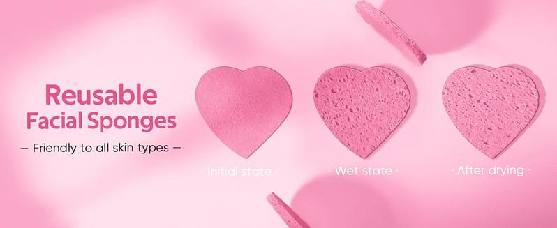 LMMAKE Natural Facial Cleansing Sponges 20pcs Heart-Shaped Puffs for Makeup Removal & Gentle Exfoliation Chemical-Free 100% Natural Material for Sensitive Skin Care Perfect for Travel Daily SPA Rituals & Eco-Conscious Beauty Regimens