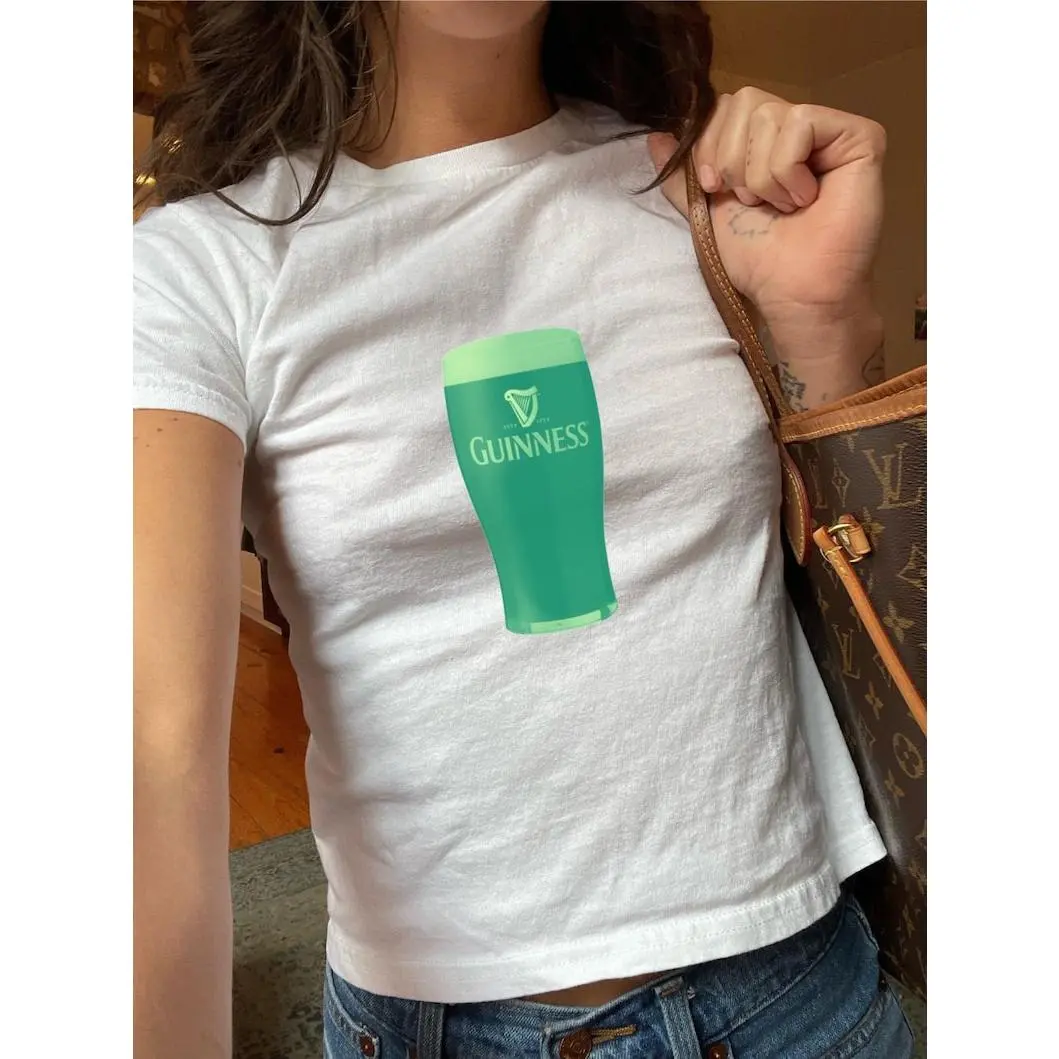 Green Guinness Baby Tee, St Patricks Day Tshirt, Women's Fitted Tshirts, Y2K Baby Tees, Irish Celebration Shirt, Shamrock, Funny Beer Shirt
