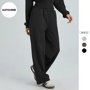 KatchMe Women's Simple Style Wide Leg Trousers, Athleisure Side Pocket Daily Outfit, Versatile Women's Breathable Bottom