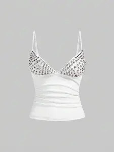 PEPPERMOLLY  Grunge Punk Sexy Halloween Dark Punk Rivet Patchwork Women Top