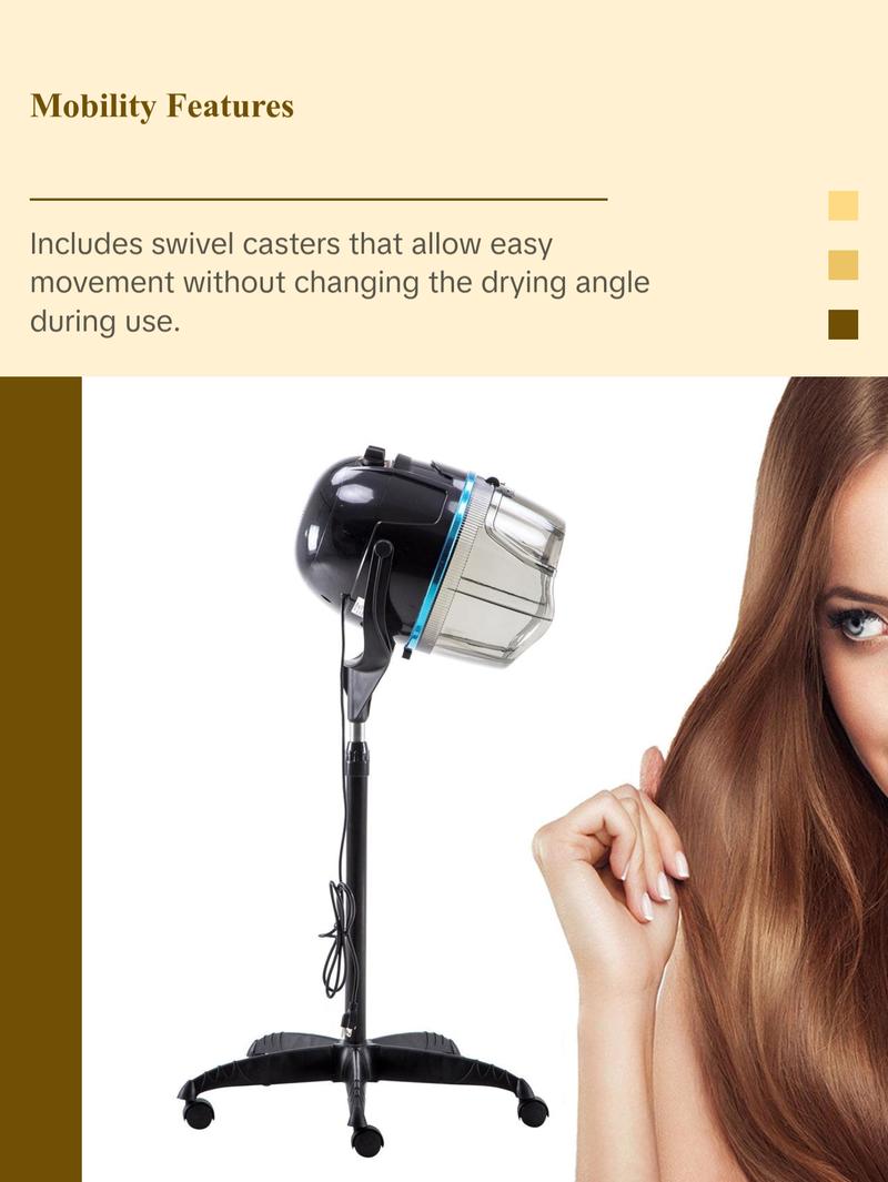 BarberPub 1300W Adjustable Hooded Floor Hair Bonnet Dryer Stand Up Rolling Base  Hot Perm Heating Element VHD08