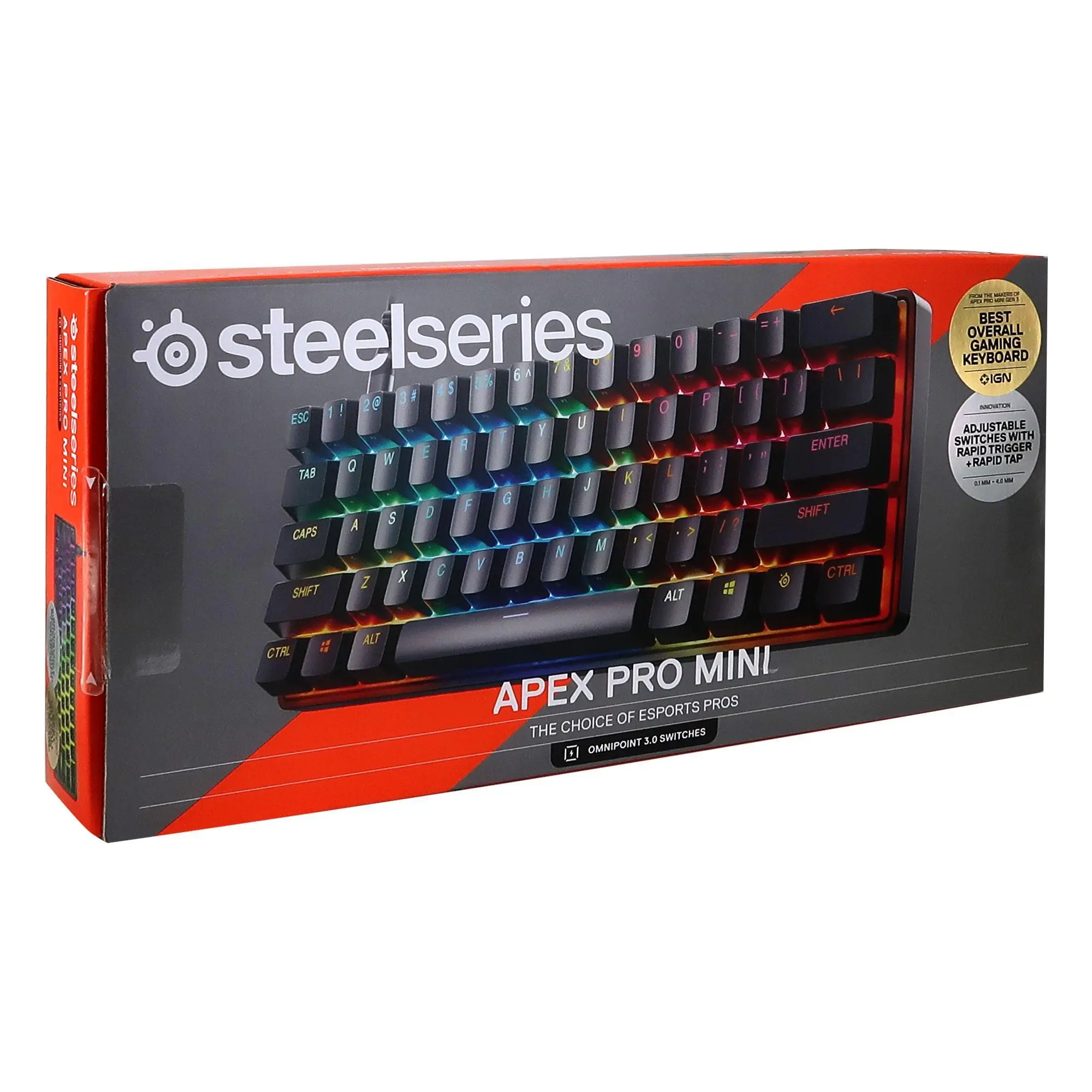 SteelSeries Apex Pro Mini Gen 3 - 60% Layout Mini Form Wired Mechanical Gaming Keyboard, OmniPoint 3.0 Adjustable Taps, Aluminum Plate, Rapid Tap, Black
