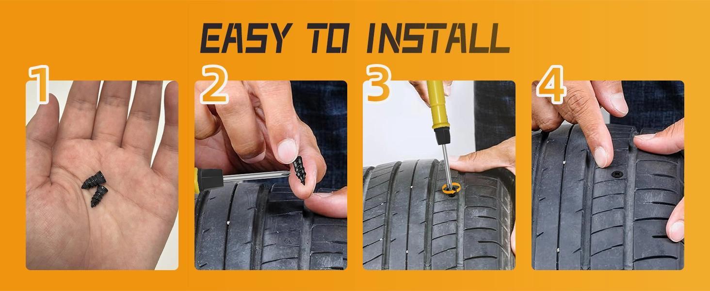 60pcs Tire Plugs Kit, Tire Repair Rubber Nails, Self-Service Vacuum Tyre Screws (30S+30L) Fast Repair Quick Puncture Tools with a Box, Double-Ended Screwdriver, for Car Motorcycle Truck Tractor ATV