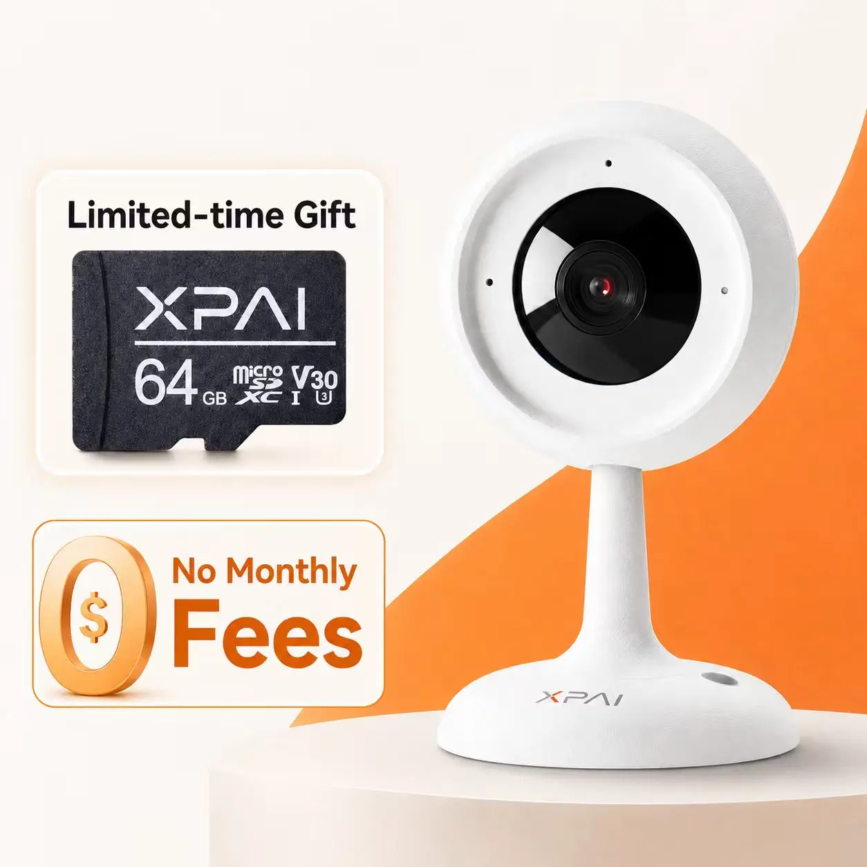 【2026 BIG DEALS】XPAI H30C Indoor Camera for Home 2.4G 3MP No Subscription Baby Monitor with 2-Way Audio Night Vision Human Motion Detection Free 64GB Card for Home Security