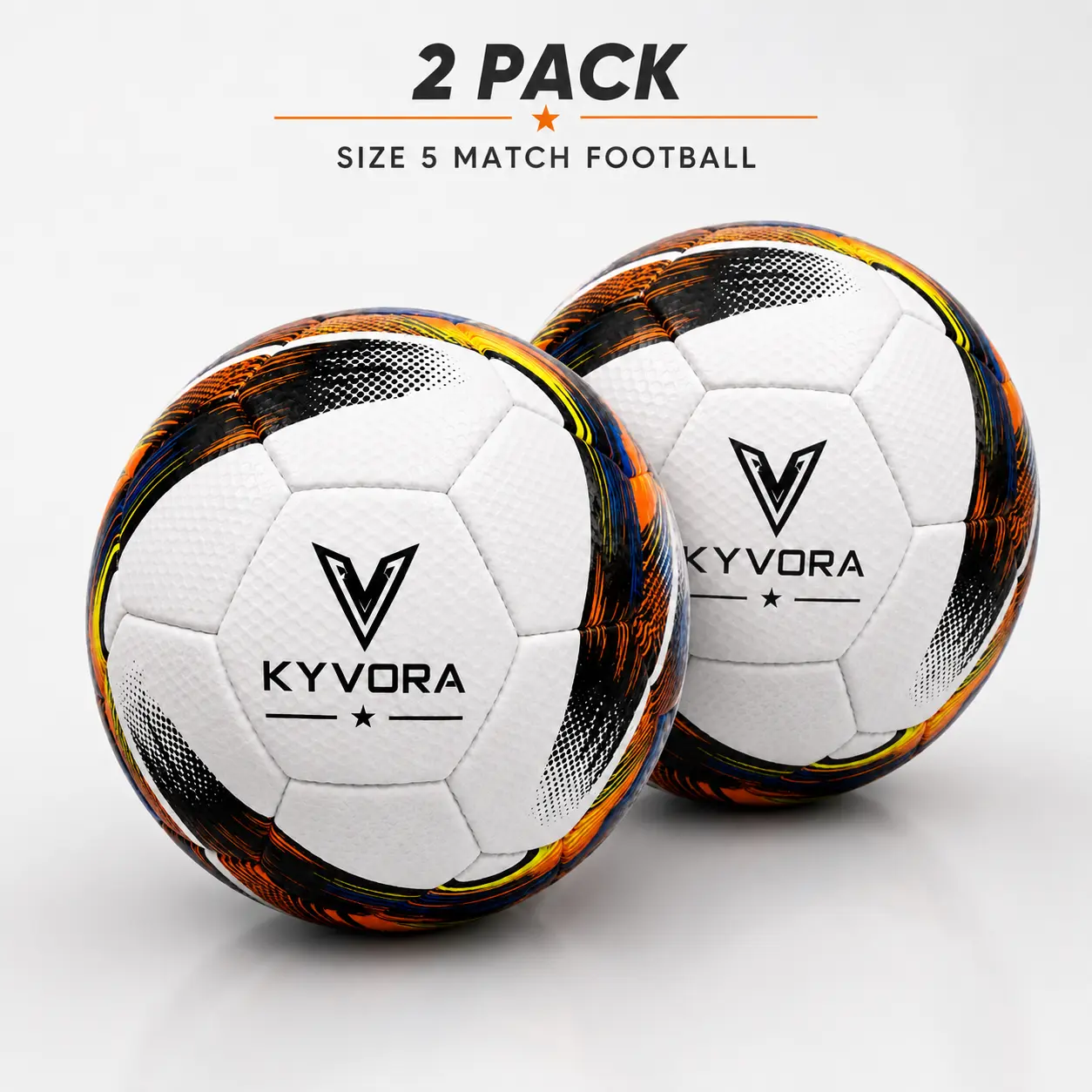 KYVORA Size 5 Professional Hand-Stitched Match Football, Premium PU Leather Durable Outdoor Training Ball for Youth & Adults, Made in Pakistan