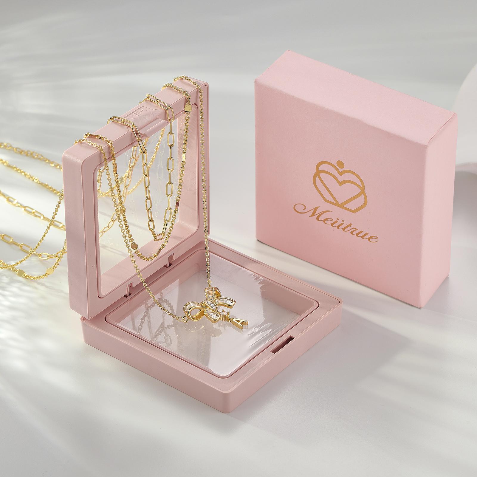 MEIITRUE 14K Gold Plated Initial Bow Necklace Set for Women – Layered Chains with 5A Cubic Zirconia, Adjustable Length, Elegant Personalized Gift MEIITRUE 14K Gold Plated Initial Bow Necklace Set for Women – Layered Chains with 5A Cubic Zirconia, Adjustable Length, Elegant Personalized Gift