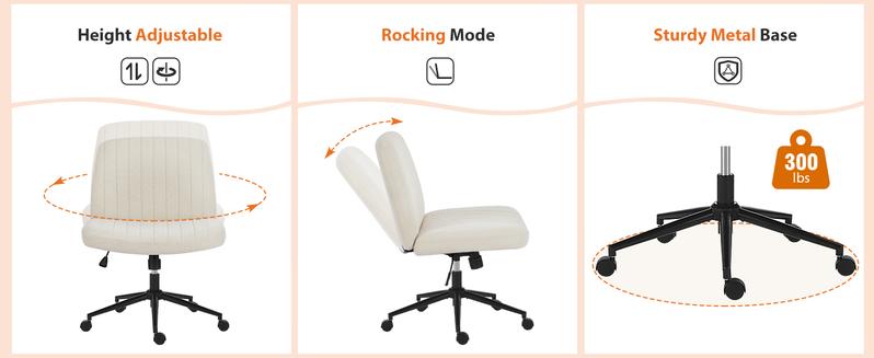 Furnest Furniture Indoor Furniture Chairs Criss Cross Office Chair with Wheels, Wide Armless Home Office Desk Chair with Dual-Purpose Base, Swivel Adjustable Task Vanity Computer Chair