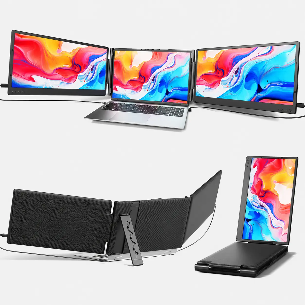Cevaton 14" Portable Dual Laptop Screen Extender, FHD IPS External Monitor for Laptop, Foldable Width-Adjustable Design, Compatible with 13.3"-17.3" Laptops, Dual Monitor Setup for Multitasking & Productivity#TikTokBackToSchool