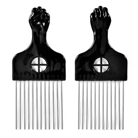 Unisex 2-Pack Durable Hairdressing Combs with Metal Pick, Metal-Plastic Fist Handle - Coily Hair Tool, Afro Styling Accessory, Durable Hairdressing Comb