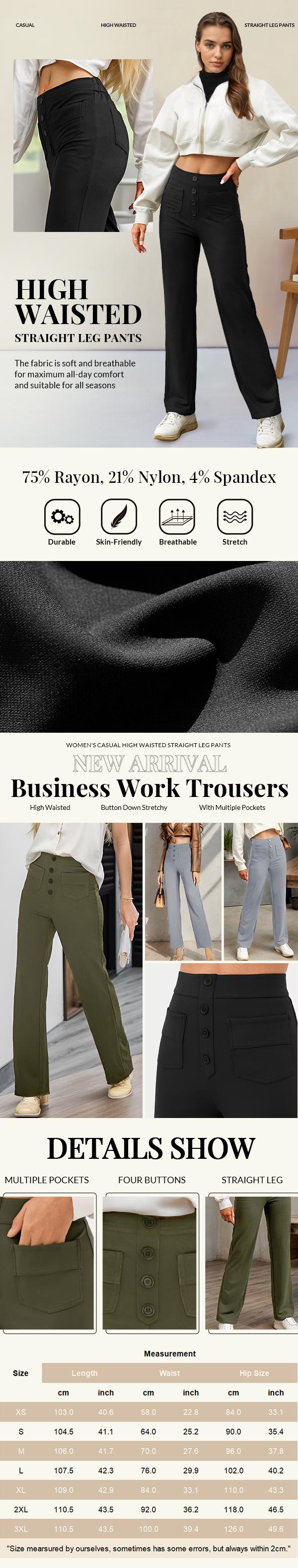 Women's High Waist Casual Pants with Pockets and Button Fitted Stylish All Seasons Elegant Grey Rayon Nylon Spandex Basic Minimalist Bottoms