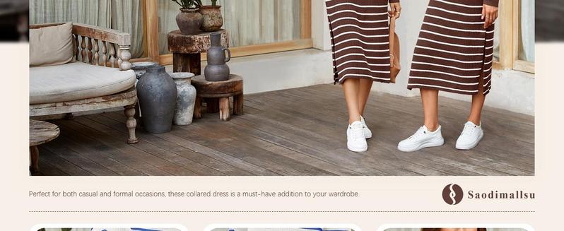 Imily Bela Womens Striped Summer Dresses Short Sleeve V Neck Knit Collared Sexy Slit Loose Maxi Sweater Dress