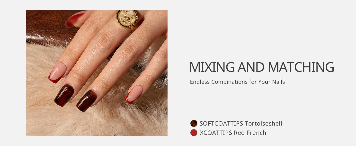 BTArtboxnails XCOATTIPS Press on Nails - 96pcs Tortoise Shell Collection Square or Almond or Coffin Stiletto and Oval Tips, Tortoise Shell Collection Soft Gel False Nail, Soak Off Acrylic Fake Nails Extensions