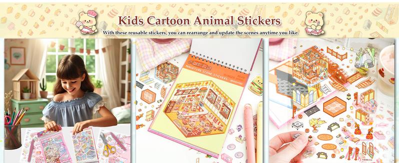20 Sets DIY Miniature 3D Sticker Scene Book, Sticker Therapy Scenes Collection Book for Adults Stress Relief Pass The Time, Make Your Own House Miniature Cute Cartoon Animal Isometric Scene Funny Stickers