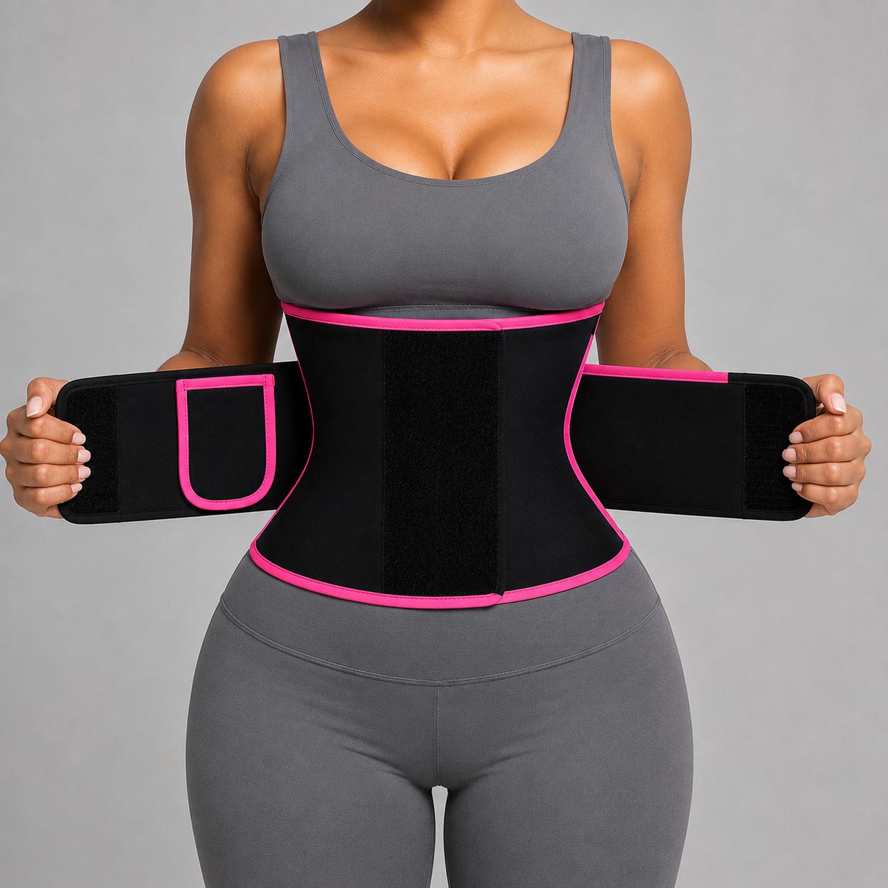 ZAVO Sweat & Support Waist Belt – Adjustable Waist Trainer for Fitness, Running, Squats & Workout Training Womenswear Shapewear Pink Spandex Compression Fabric