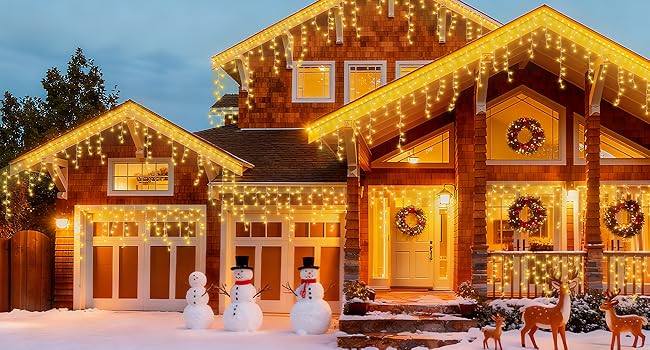 Christmas icicle lights decorating a home