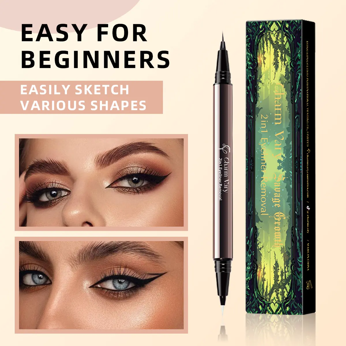 【The you】Long-lasting liquid eyeliner, 2-in-1 dual-ended design - lightweight and waterproof, vegan formula, no animal testing, smooth application for 24 hours, with a creamy and silky texture.