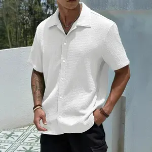 Men's Casual Button Down Textured Button Front Shirt Regular Fit Short Sleeve Collared Top for Summer, Summer Leisure Top,  Men's Clothes for Daily Wear, Menswear