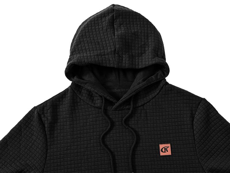 Mens Hoodies Sweatshirts Long Sleeve Fashion Waffle Knit Pullover Hoodie with Pocket Drawstring Adjustable Hood Comfortable Polyester Spandex Fabric Plaid Jacquard Design