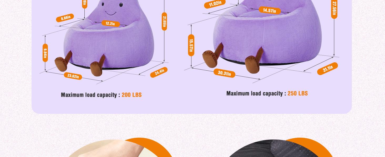 Modern 24/31 Inch Bean Bag Chair for Padded Toddler Sofa with High Rebound Memory Foam Beige Purple Eggplant Design
