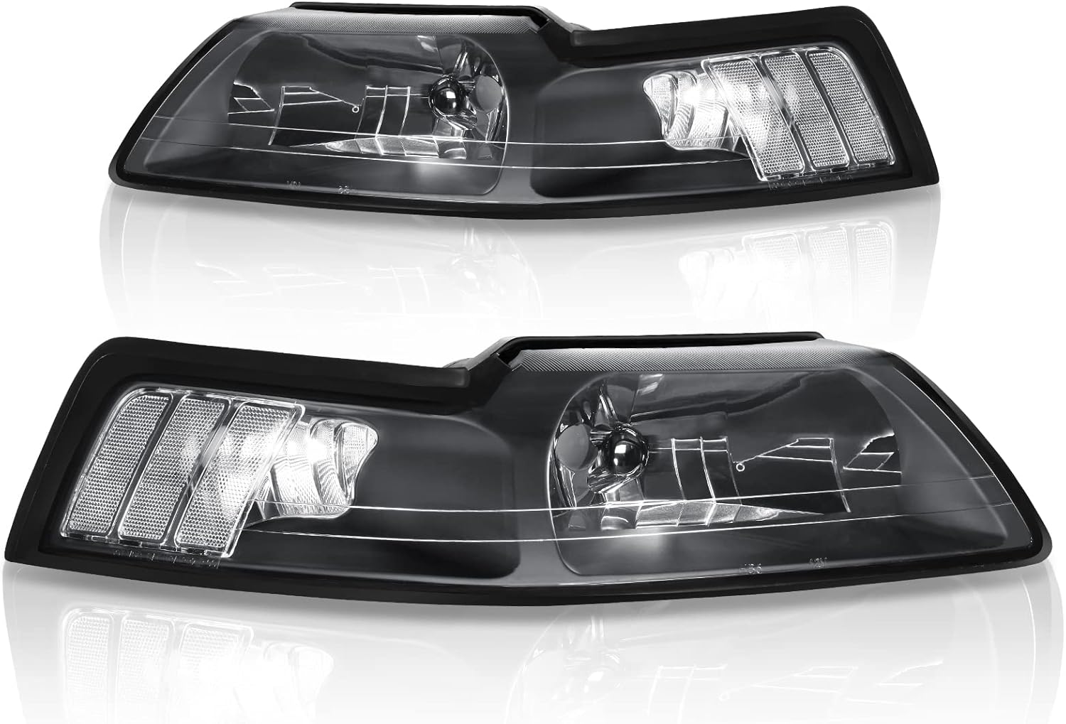 YITAMOTOR Headlight Assembly Compatible with 1999-2004 Ford Mustang Headlamp Headlights(Black Housing Clear Reflector)