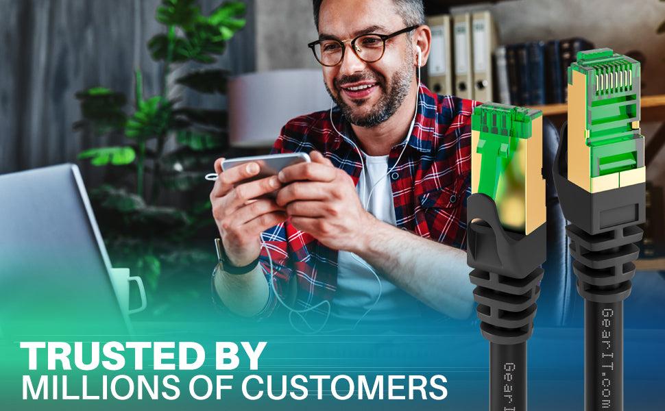 Cat7 Outdoor Ethernet Patch Cable - SFTP Shielded Foil Twisted Pair - Waterproof, Black