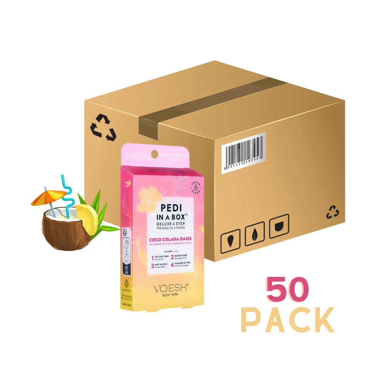 Voesh 4-Step Pedi In A Box Coco Colada Oasis, 50-Piece Manicure & Pedicure Kit Case (Beauty & Personal Care Nail Care Tool Set)