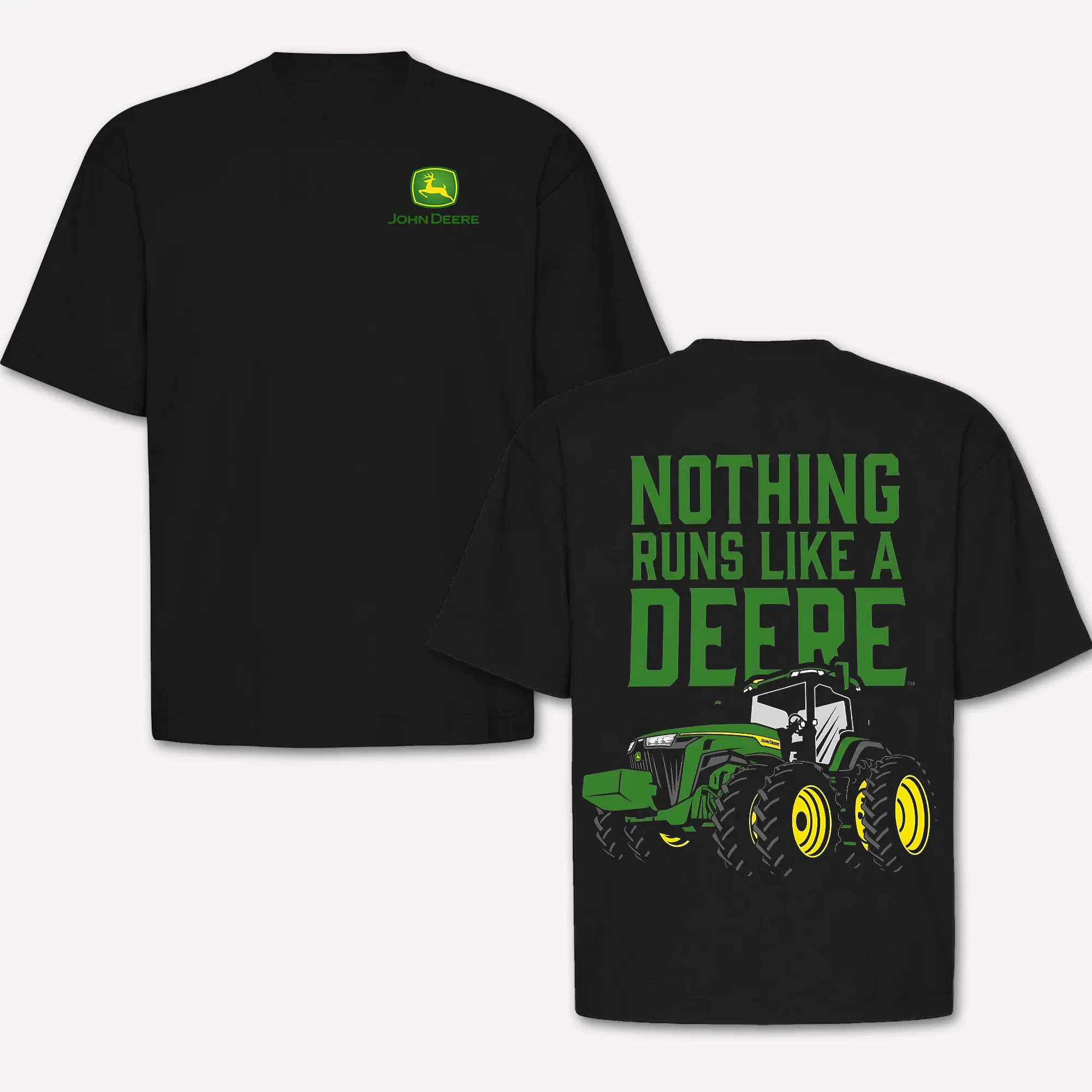 John Deere T-Shirt Nothing Runs Like A Deere, Vintage Green Tractor Graphic Tee Back, Vintage Heavyweight Black Cotton Short Sleeve Crewneck Top Men Women, Country Farming Aesthetic Oversized Streetwear Gift, Country Farm Farmer Life Outfit Gift Shirt