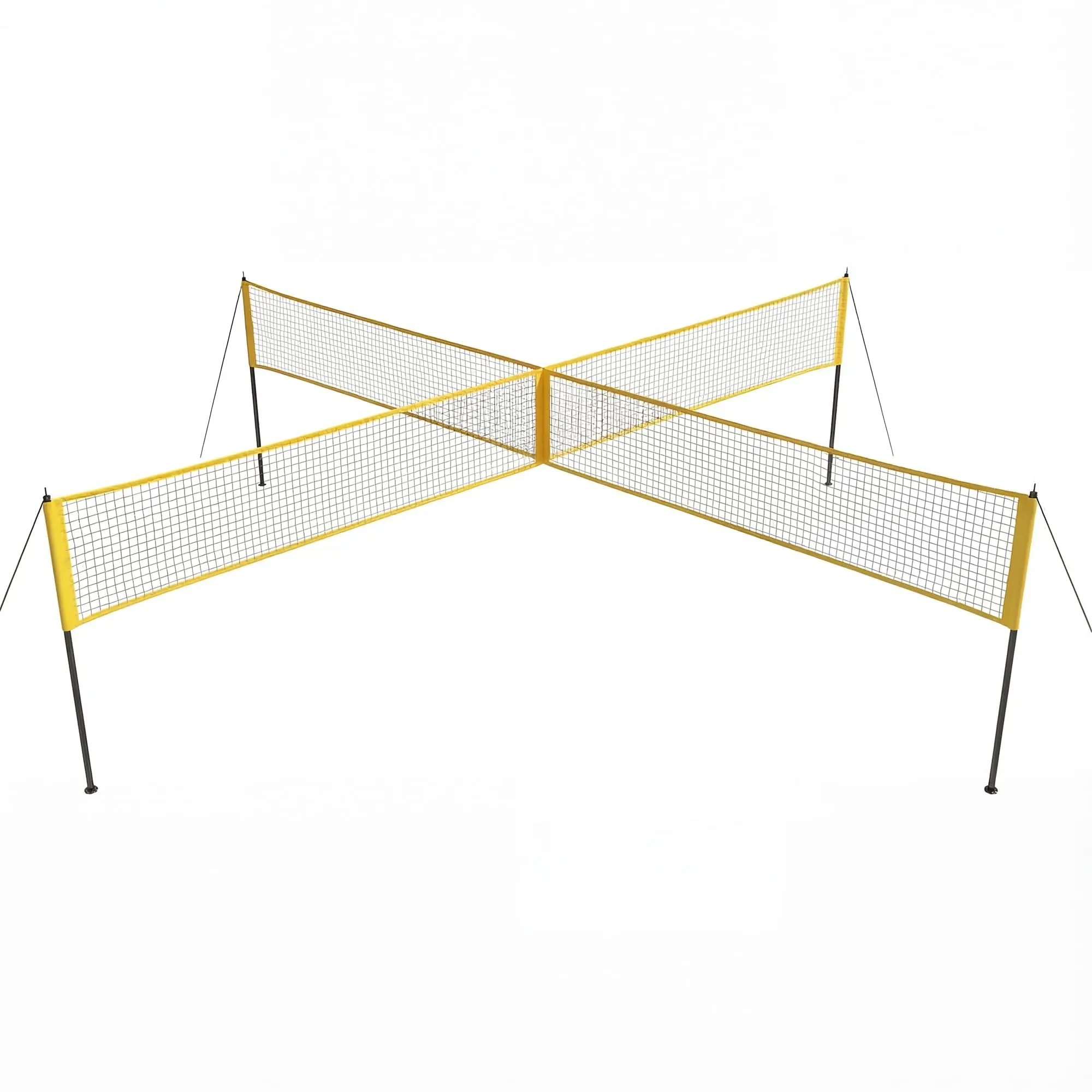 Complete 4 Square Volleyball & Badminton Set - 14FT Portable Adjustable Net, Ball, Pump, Hammer, Iron Frame, PE Net & Bag - For Outdoor Family Play