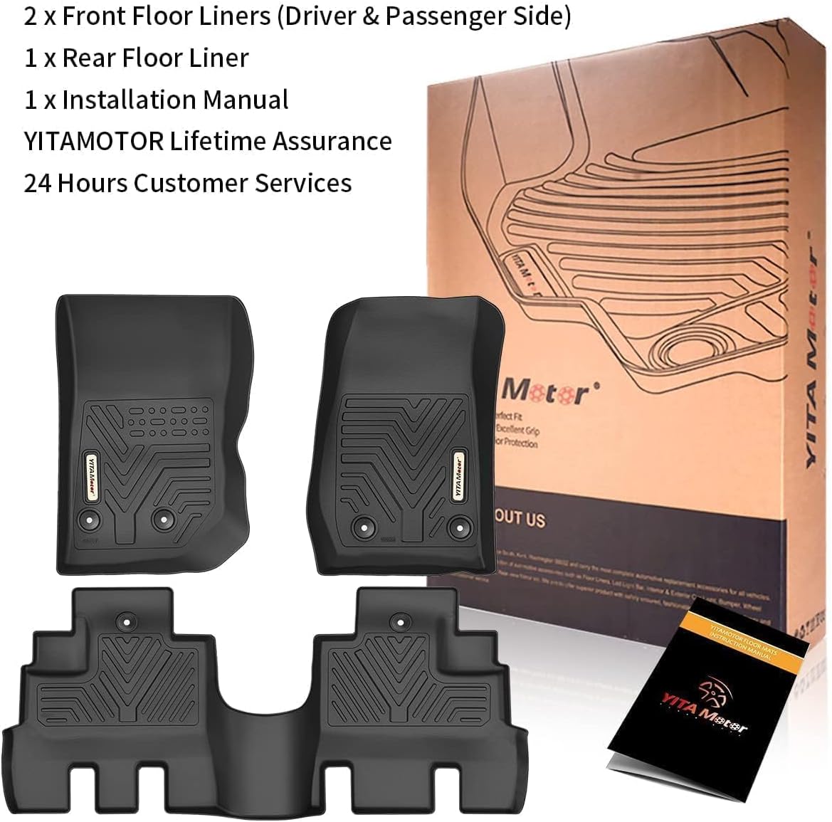 YITAMOTOR Floor Mats Compatible with Jeep Wrangler JK Unlimited, Custom Fit Floor Liners for 2014-2018, All Weather Protection, Black Car Accessories