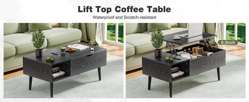 Modern Lift Top Coffee Table with Storage Shelf & Hidden Compartment for Living Room & Dining Room - Simple Style & Easy Assembly
