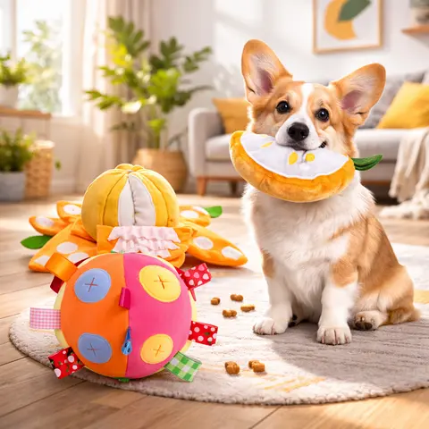 Pawaboo Dog Toy Ball, Dog Snuffle Treats Feeding Ball Toy for Slow Eating and Keep Busy, Interactive Puppy Cotton Fillings Ball Food Hidden Relieve Boredom Exercise Game IQ Training with Bell
