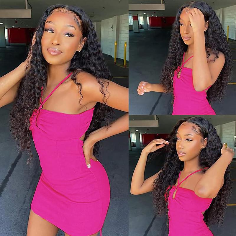 Glulaze Hair 13x6 Deep Wave HD Lace Front Wig Human Hair 180% Density Transparent Lace Frontal Wigs with Baby Hair Wigs fow Women PrePlucked Lace Front Wig Springtok