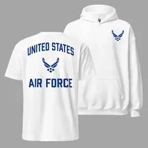 United States Air Force T Shirt and Hoodie 2 Sides, USAF Logo Military Graphic Tee, Soft Cotton Blend T Shirt Hoodie, U.S. Air Force Apparel for Men & Women