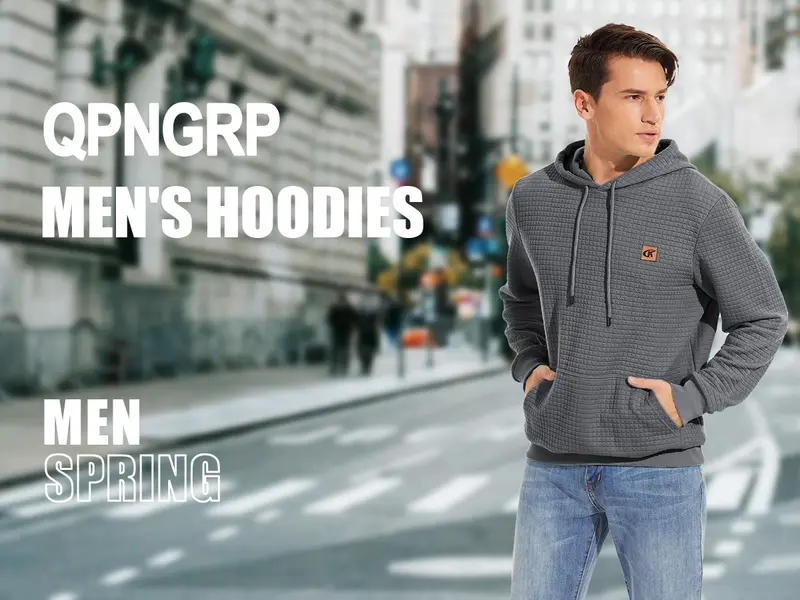 Men's Pullover Hoodies Plaid Jacquard Long Sleeve Drawstring Hipster Casual Hooded Sweatshirts with Kanga Pockets Large Size Casual Drawstring Hoody Top Fashion Athletic Hoodies Breathable Menswear【S-5XL】